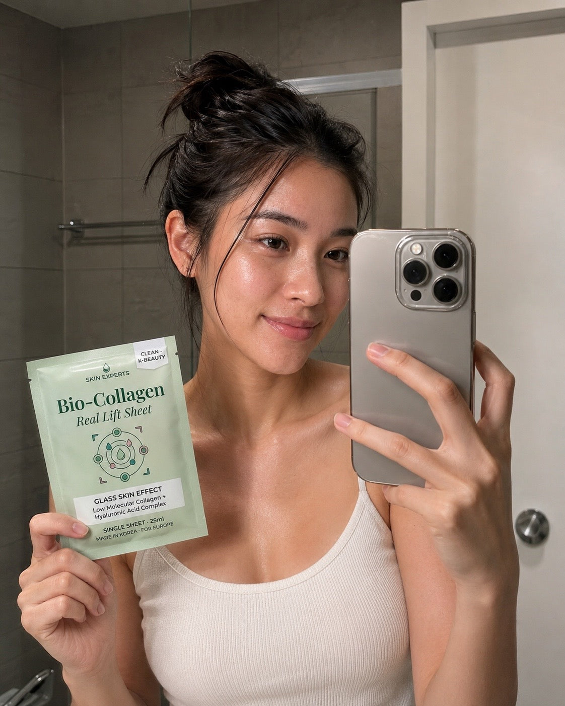 Skin Experts Bio-Collagen mask mirror selfie